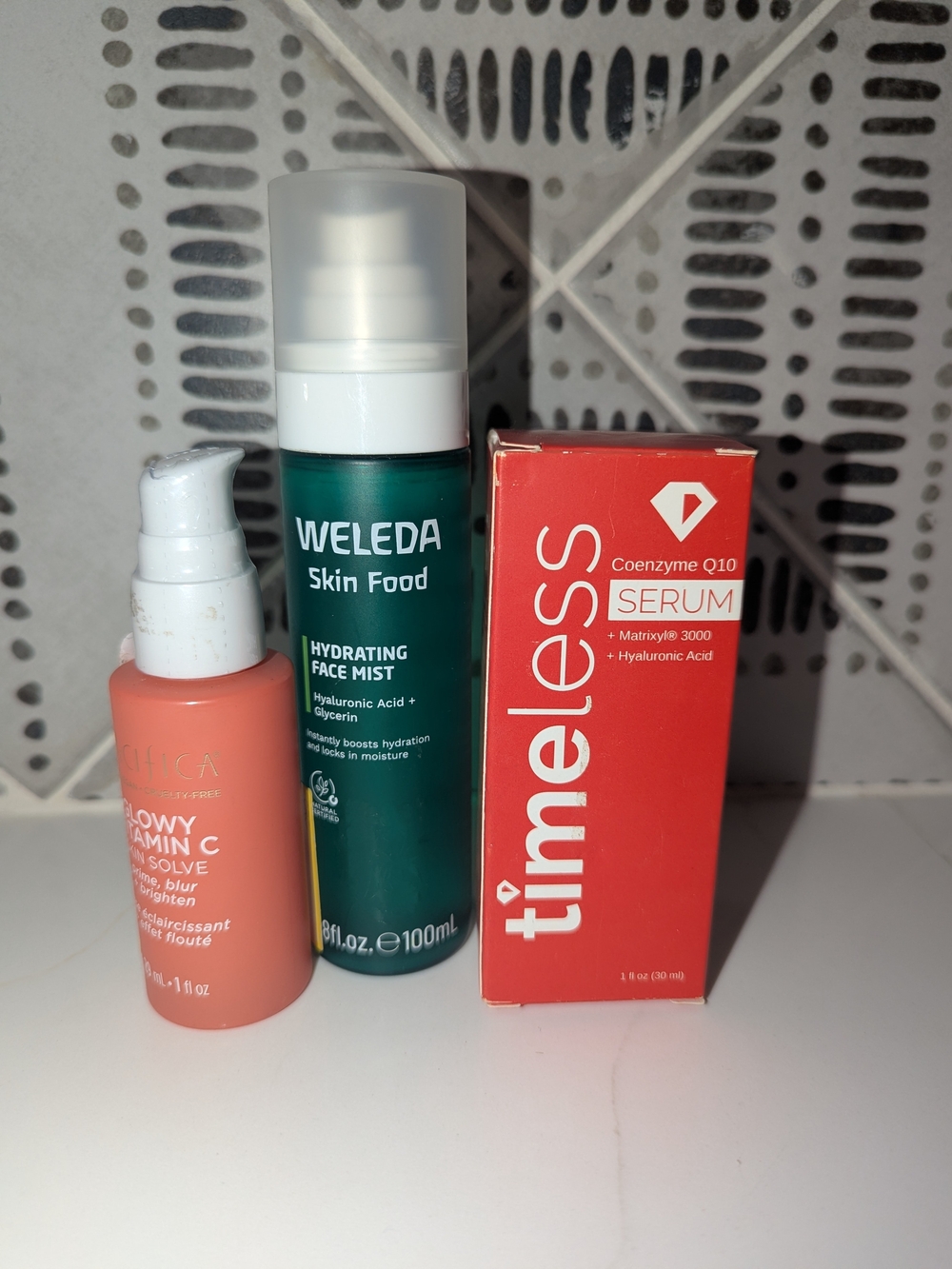 Weleda Skin Food Face Mist, Pacifica Skin Solve Primer & Timeless CoQ10 Serum